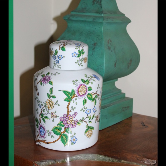 WHITE FLORAL GINGER CERAMIC TEA / CANISTER NEW Manderson Green - Picture 7 of 15